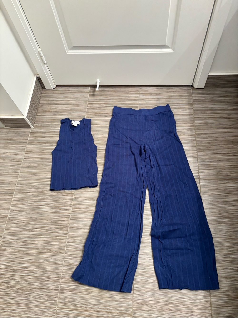 House of Harlow 1960 Navy Ribbed Wide-Leg Pants with Matching Tank